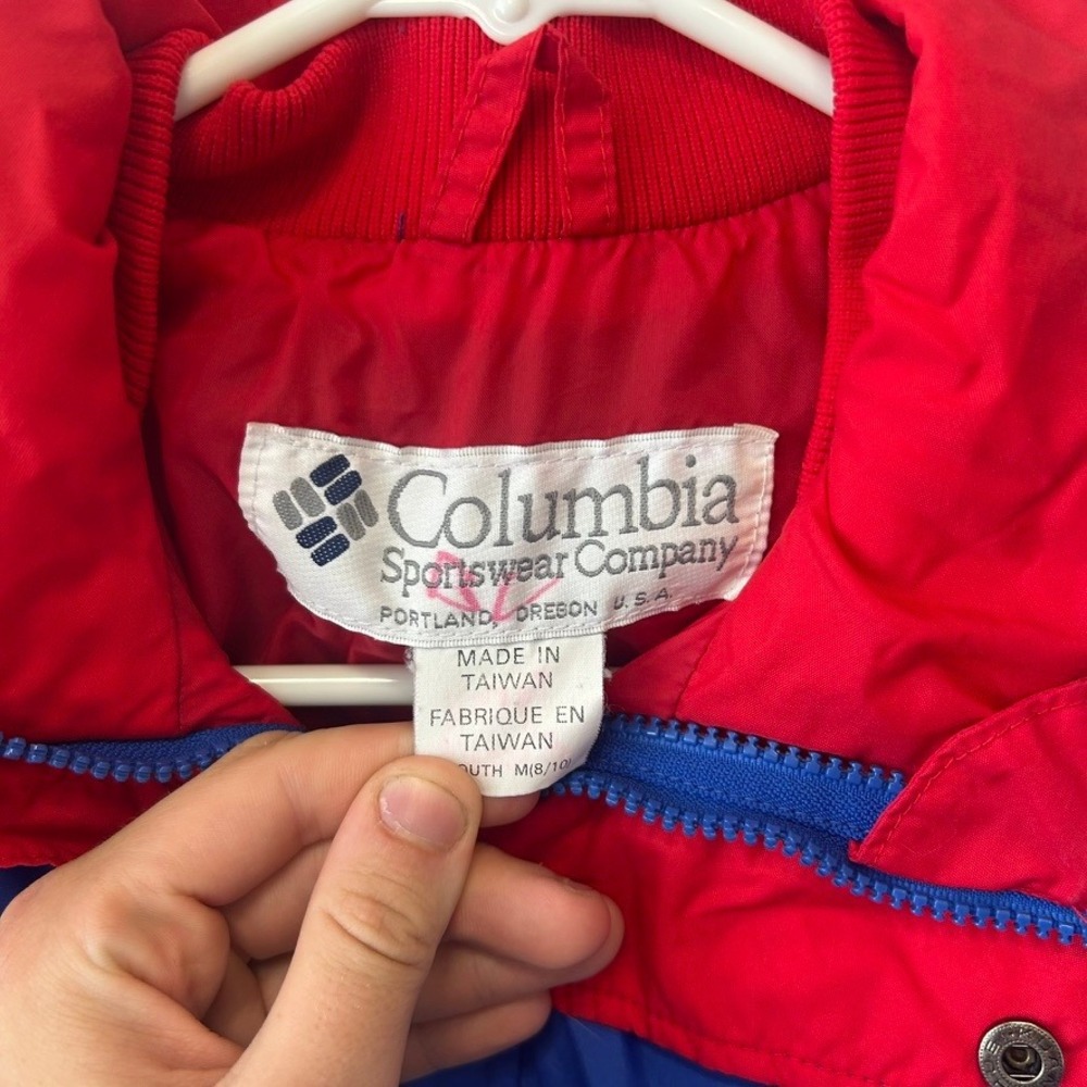 Vintage Columbia Youth Medium Blue Red Windbreaker Jacket Full Zip Sportswear - Picture 2 of 15